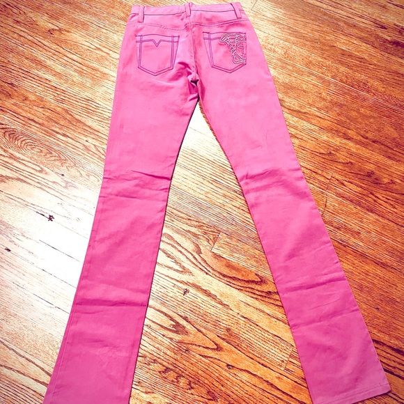 Versace Collection Imported Purple Cotton Embroidered Pocket Detail Jeans - Picture 1 of 12